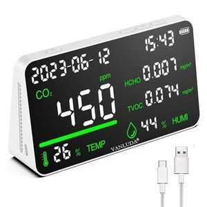 7-in-1 Air Quality Monitor, Indoor Humidity Monitor Temperature, CO2, TVOC, NIB